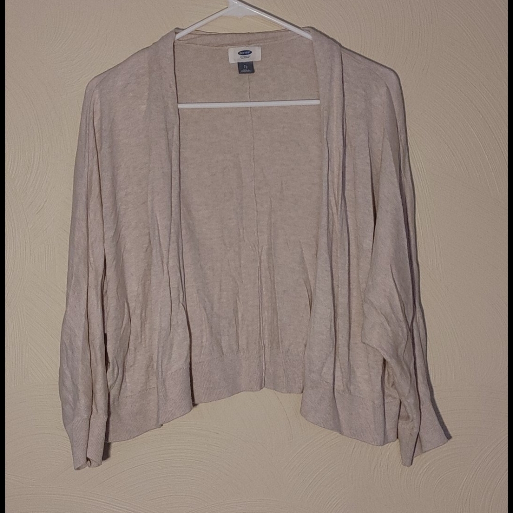 Beige Cropped Dolman Open Front Cardigan